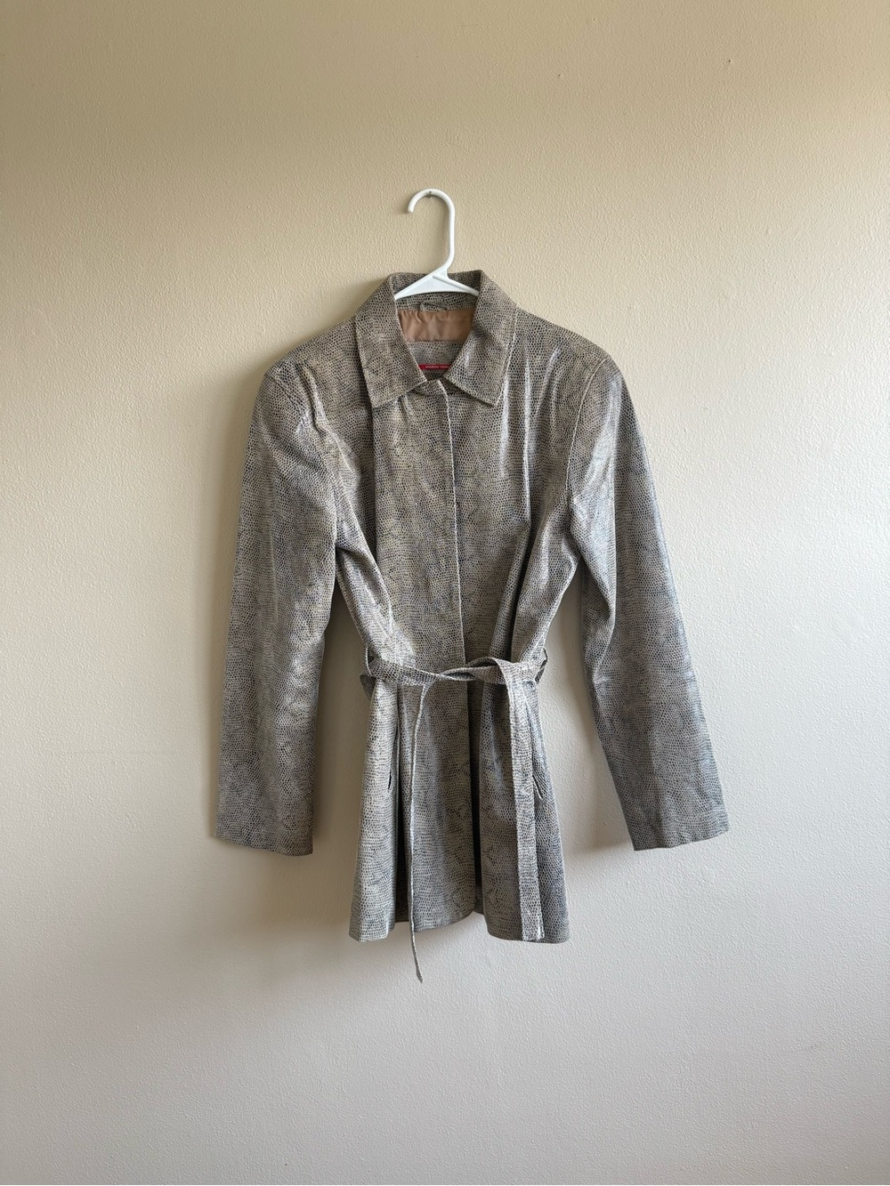 Vintage Leather Snake Skin Print Belted Jacket